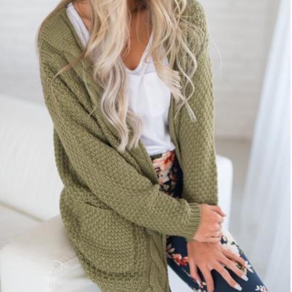 Wishlist olive green cable cardigan sweater S/M